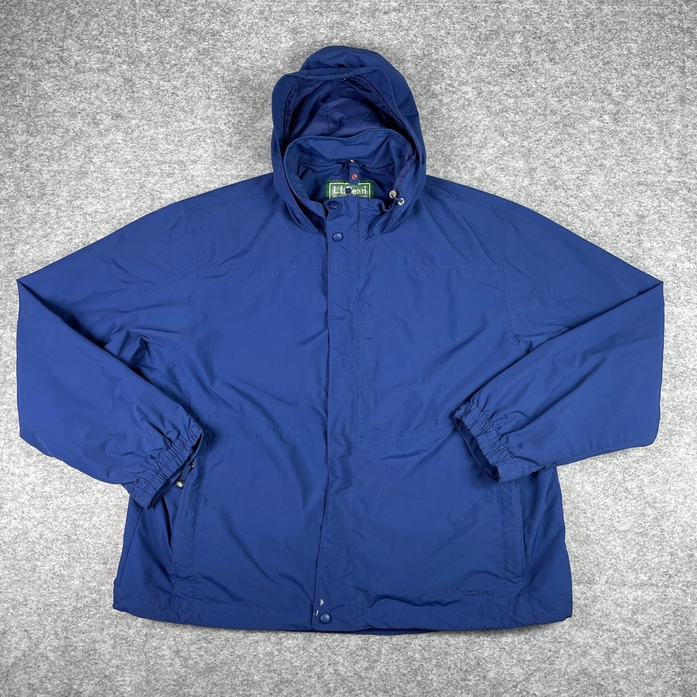 LL Bean Jacket Mens XXL Blue Trail Model Rain Windbreaker Hooded Full Zip 0BCY9